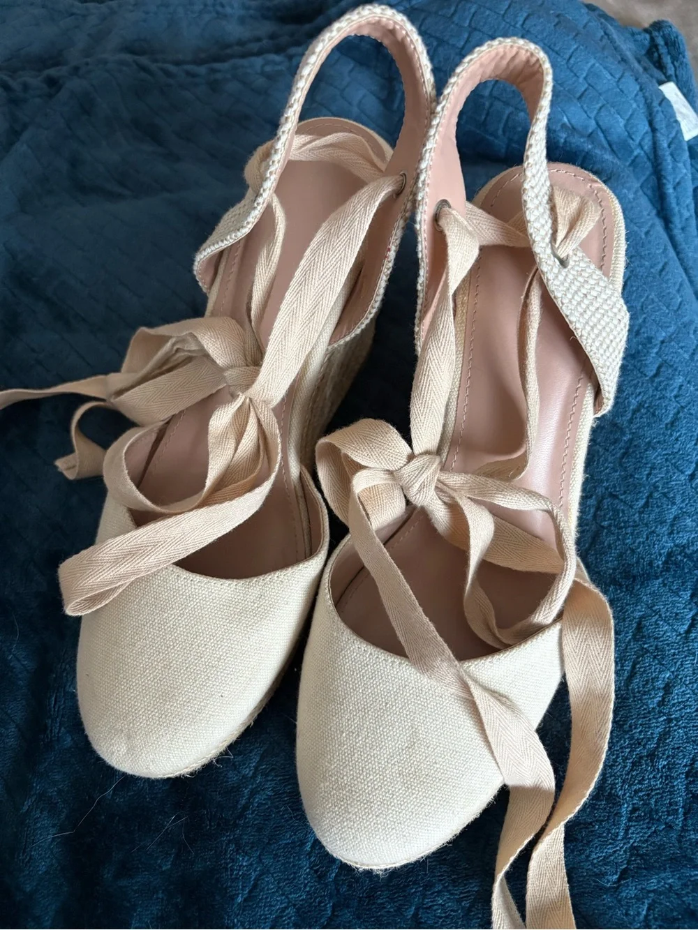 ZBY-Ivory Lace-Up Espadrille Heels-size 8